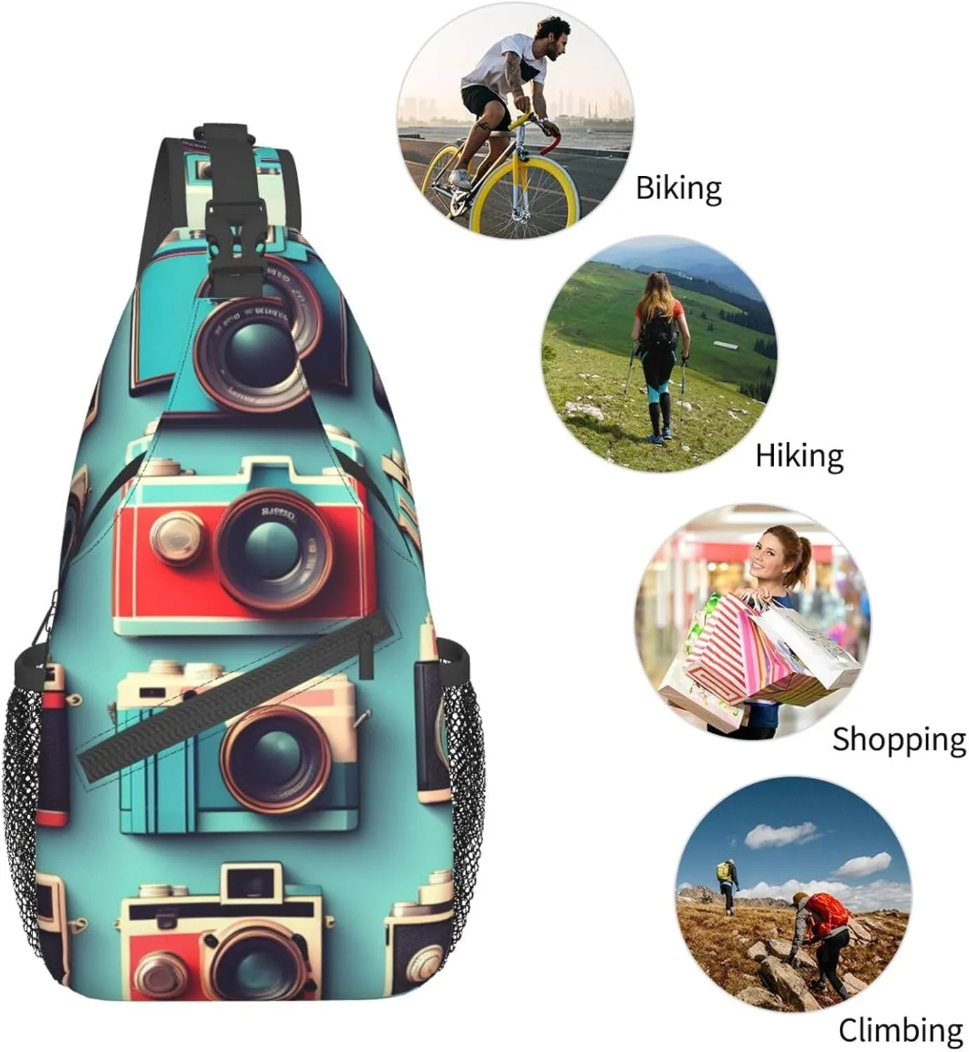 GeRRiT Retro Cool Camera Collection Print Small Backpack Sling Bag For Women Men, Chest Bag Daypack Crossbody For Travel Sport, SB-122