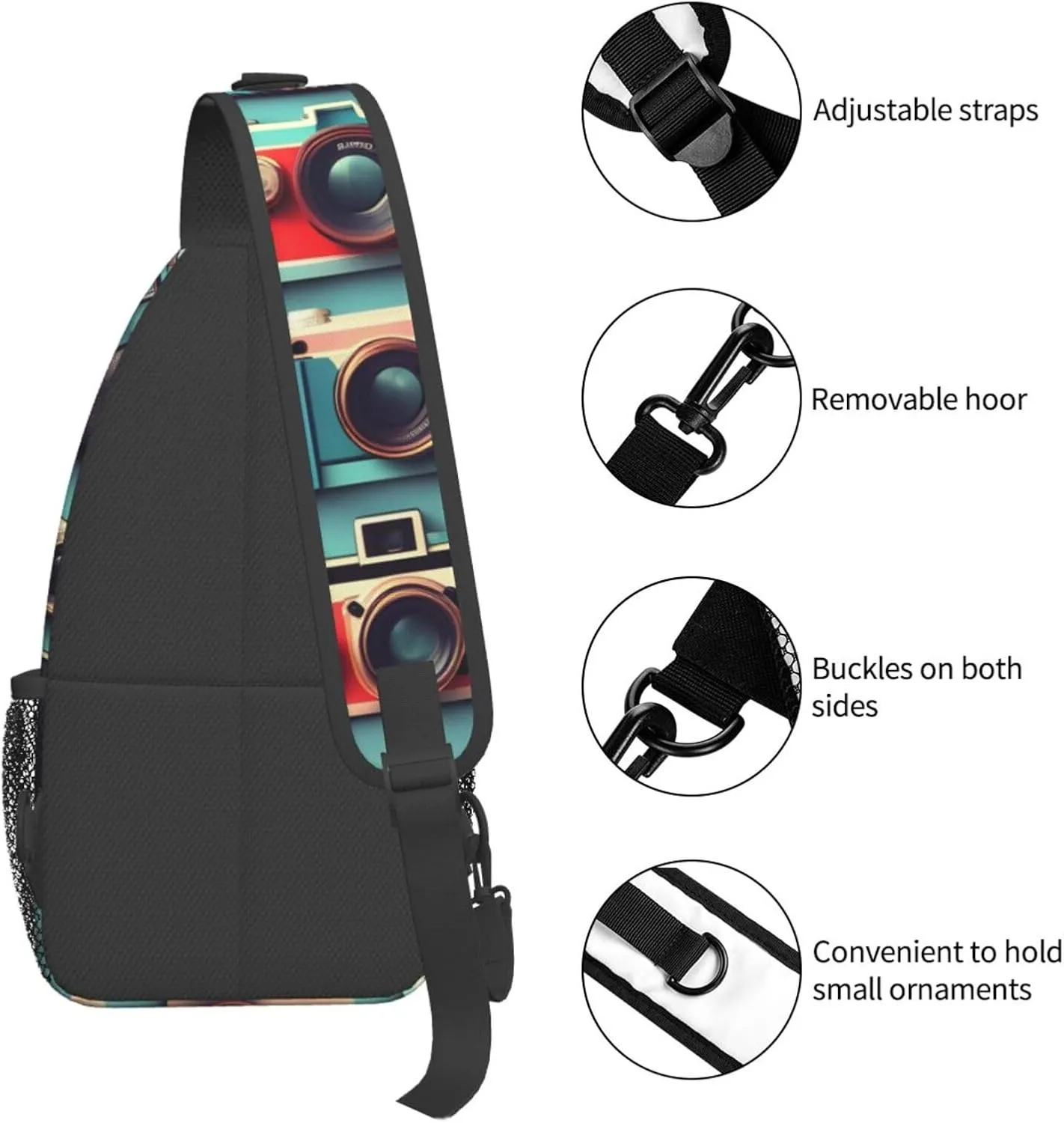 GeRRiT Retro Cool Camera Collection Print Small Backpack Sling Bag For Women Men, Chest Bag Daypack Crossbody For Travel Sport, SB-122