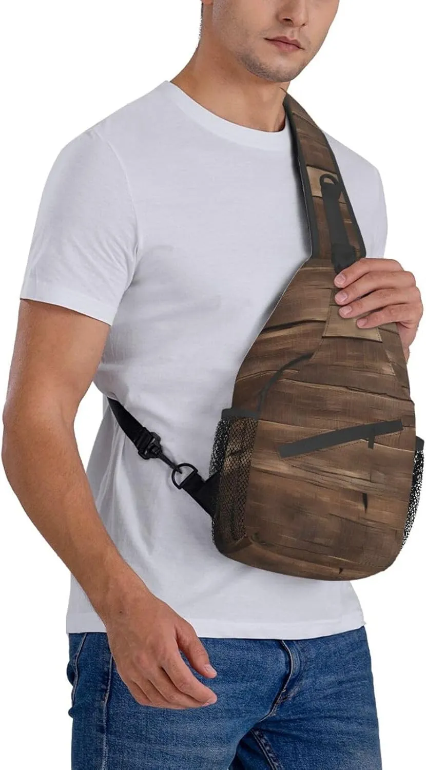 GeRRiT Rustic Old Barn Wood Print Small Backpack Sling Bag For Women Men, Chest Bag Daypack Crossbody For Travel Sport
