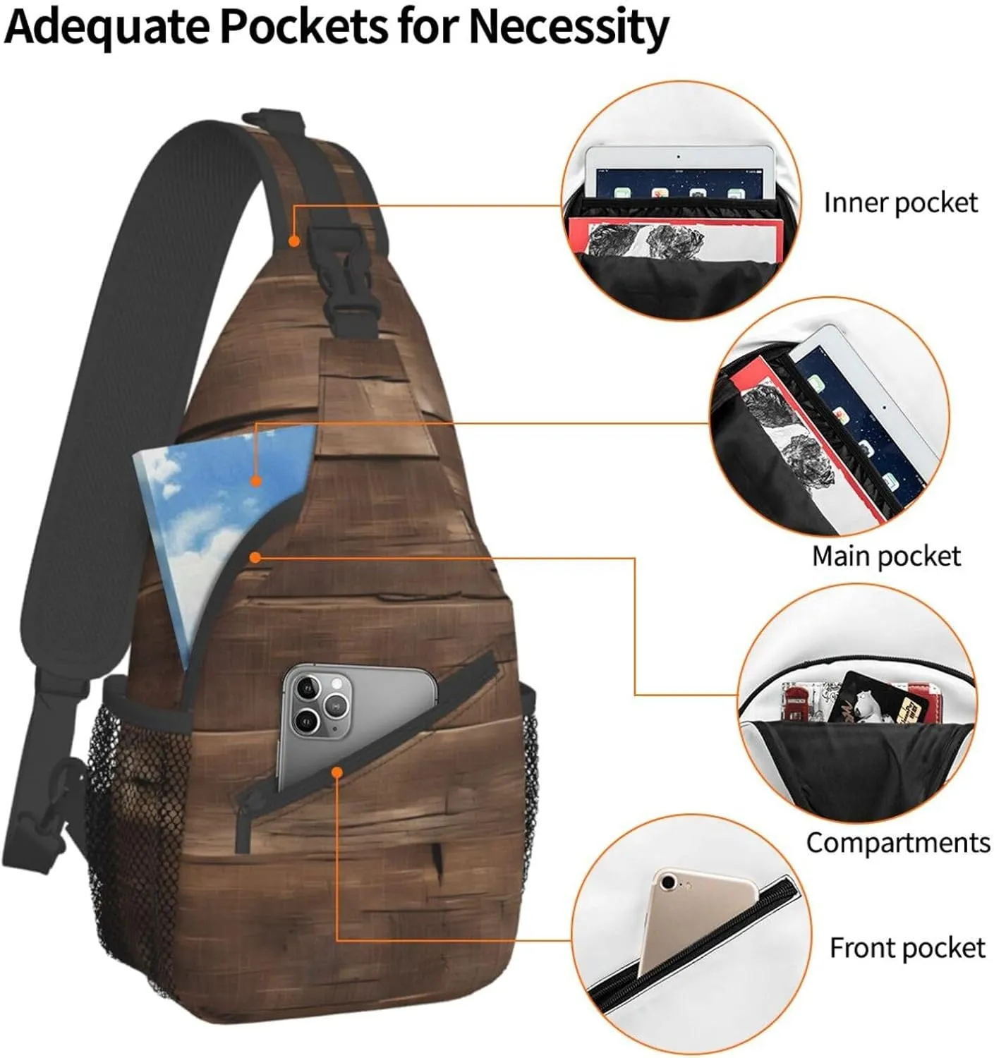 GeRRiT Rustic Old Barn Wood Print Small Backpack Sling Bag For Women Men, Chest Bag Daypack Crossbody For Travel Sport
