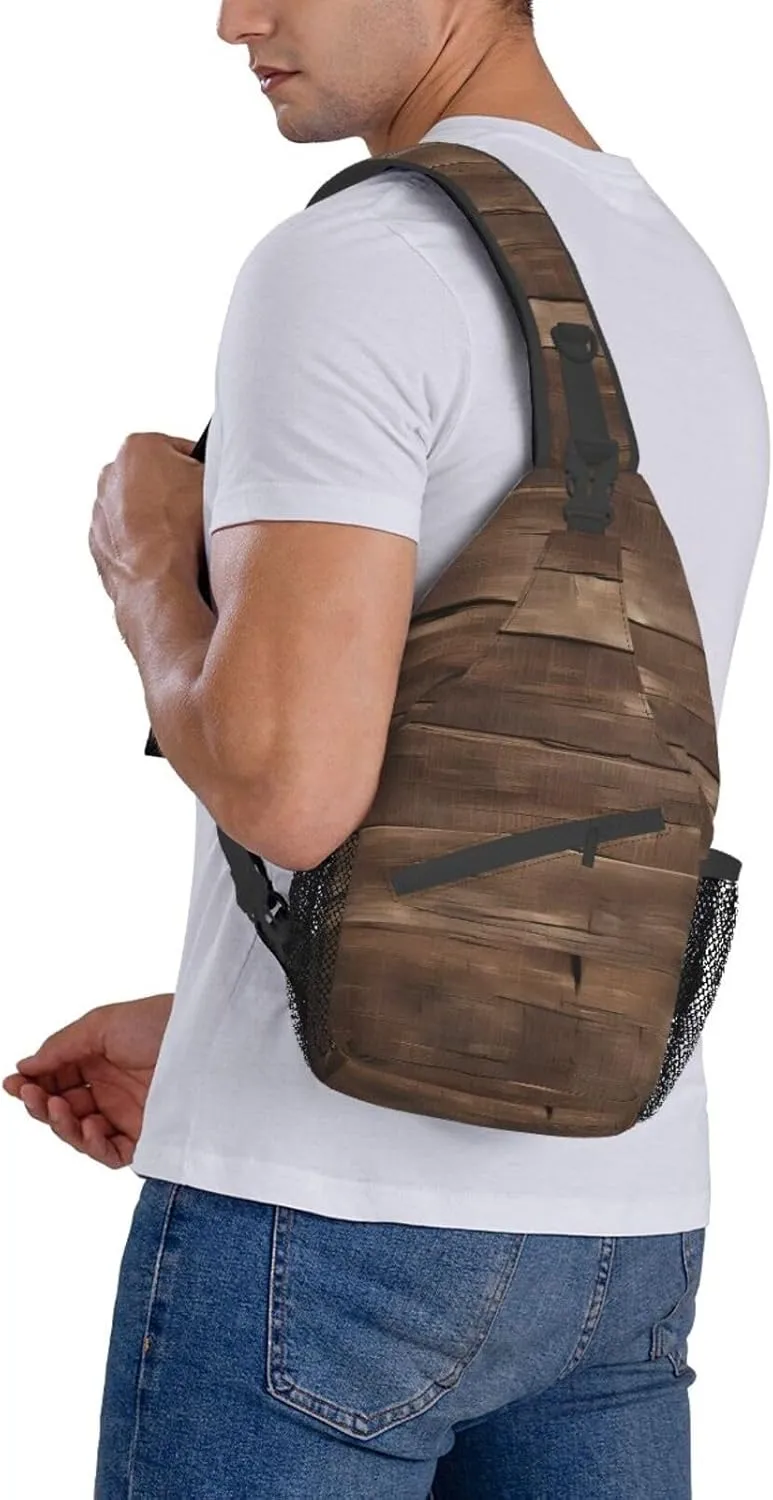GeRRiT Rustic Old Barn Wood Print Small Backpack Sling Bag For Women Men, Chest Bag Daypack Crossbody For Travel Sport