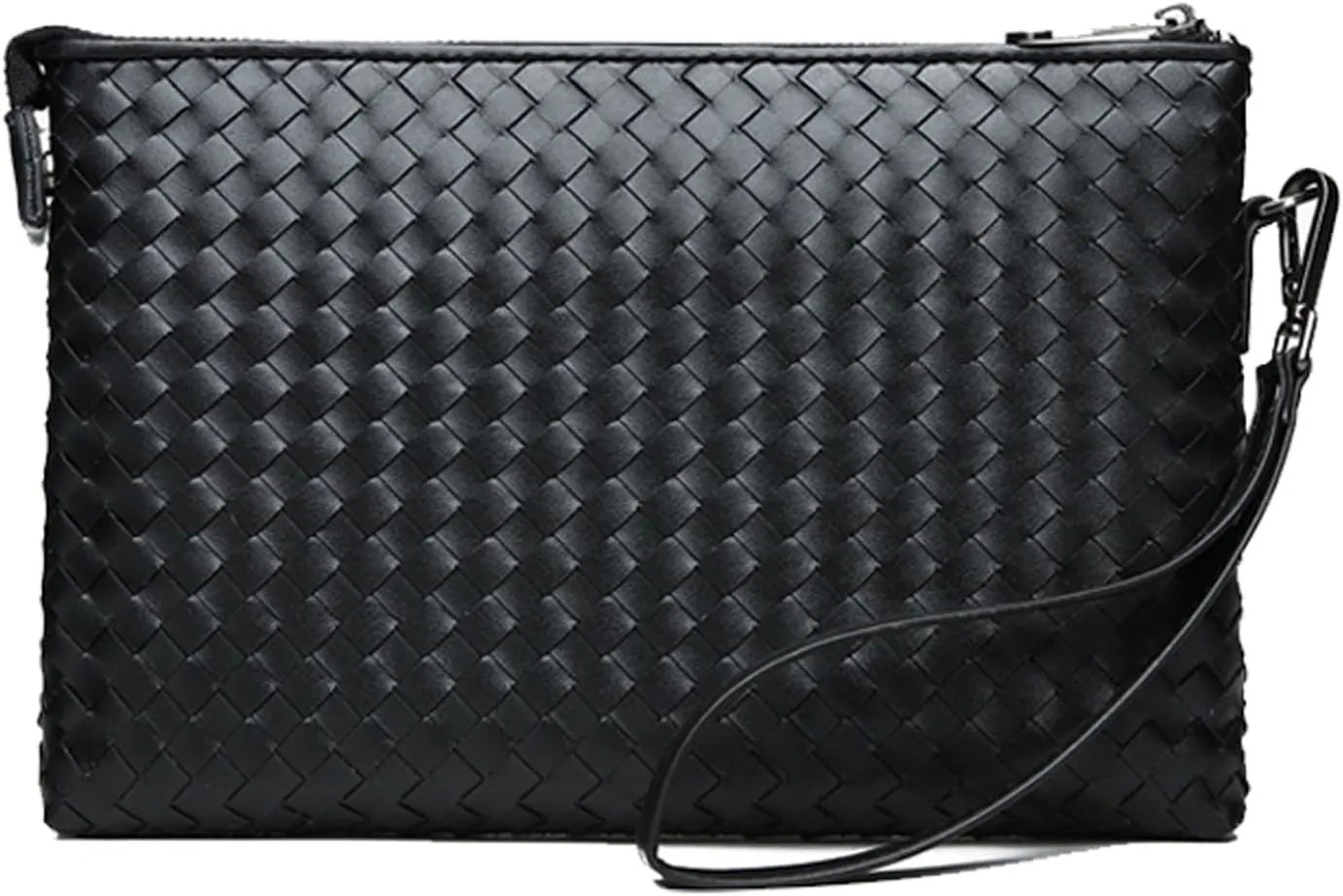 GHUHUALXTide Men's Bag Receiving Clutch Black Leather Woven Men's Handbag Soft Leather Envelope Bag Business Fashion Cowhide Clutch Bag Horizontal Male