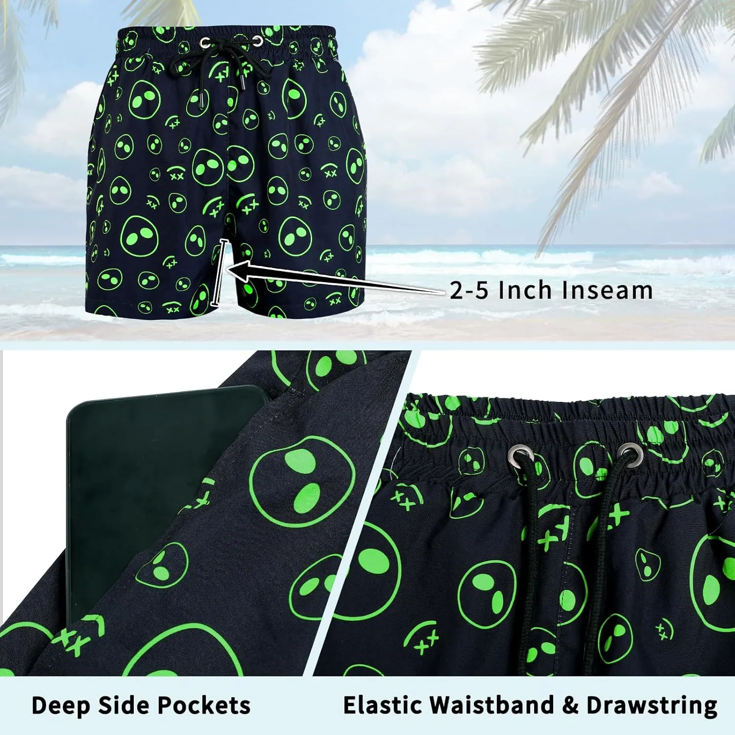 GINGTTO Men's Beach Shorts Bathing Suits with Mesh Lining