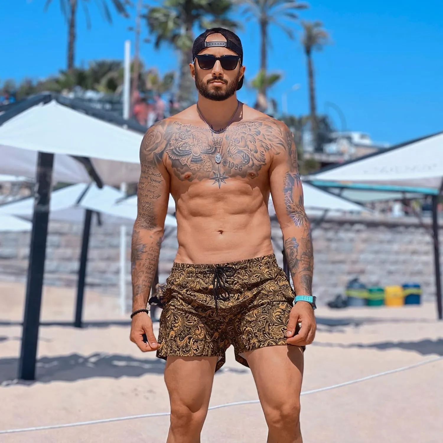 GINGTTO Men's Beach Shorts Bathing Suits with Mesh Lining