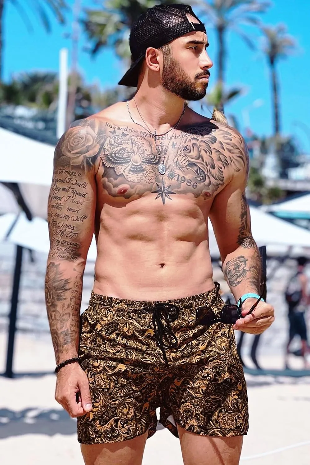 GINGTTO Men's Beach Shorts Bathing Suits with Mesh Lining