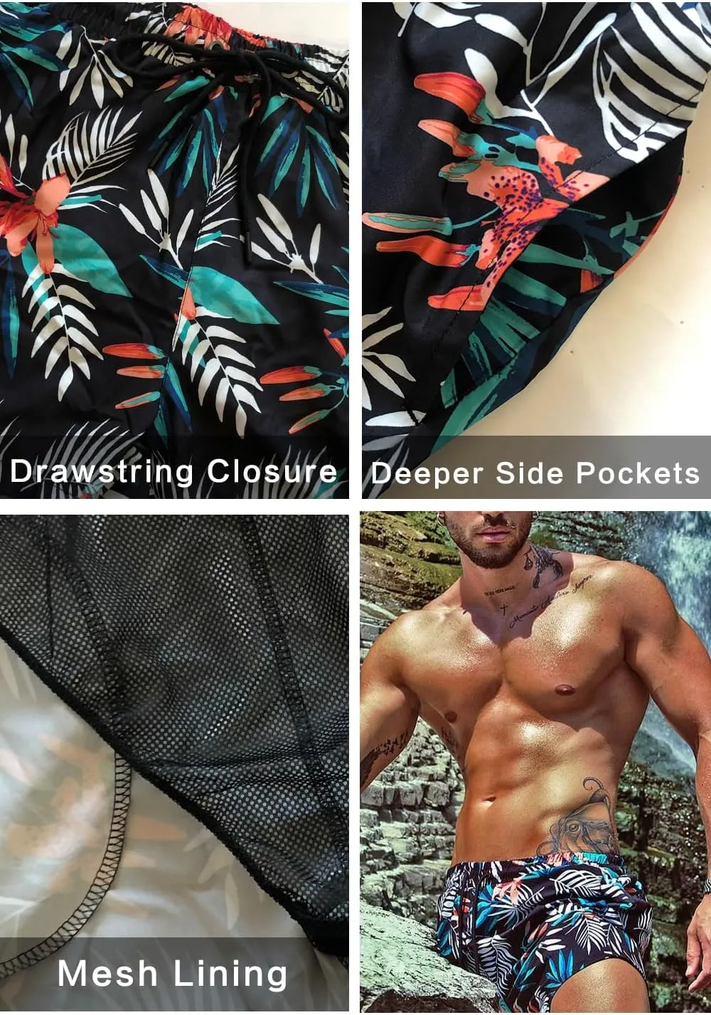 GINGTTO Men's Beach Shorts Bathing Suits with Mesh Lining