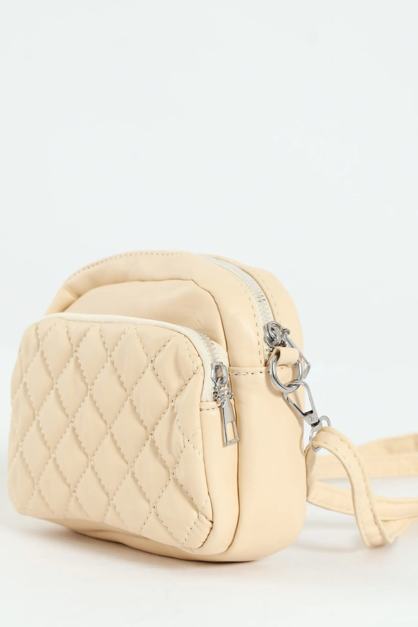 Girls Beige Quilted Sling Bag - Beige