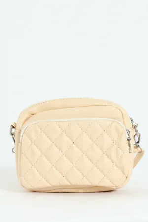 Girls Beige Quilted Sling Bag - Beige