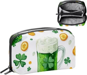 Glasses of Green Beer Clover and Gold Coins Electronics Organizer, Cord Cable Storage Bag Waterproof for Home Travelling, Electronic Accessories Case for Charge Mouse USB SD Card Hard Drives
