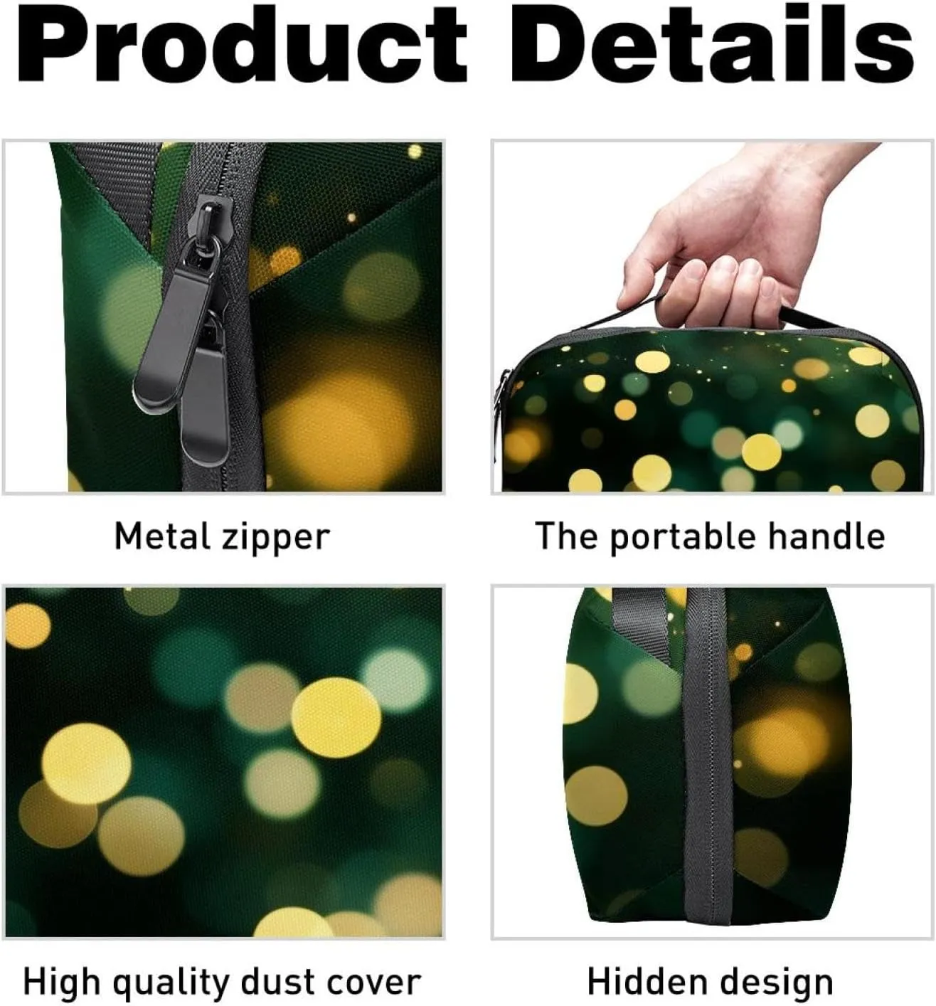 Glittery Bokeh Pattern Electronics Organizer, Cord Cable Storage Bag Waterproof for Home Travelling, Electronic Accessories Case for Charge Mouse USB SD Card Hard Drives