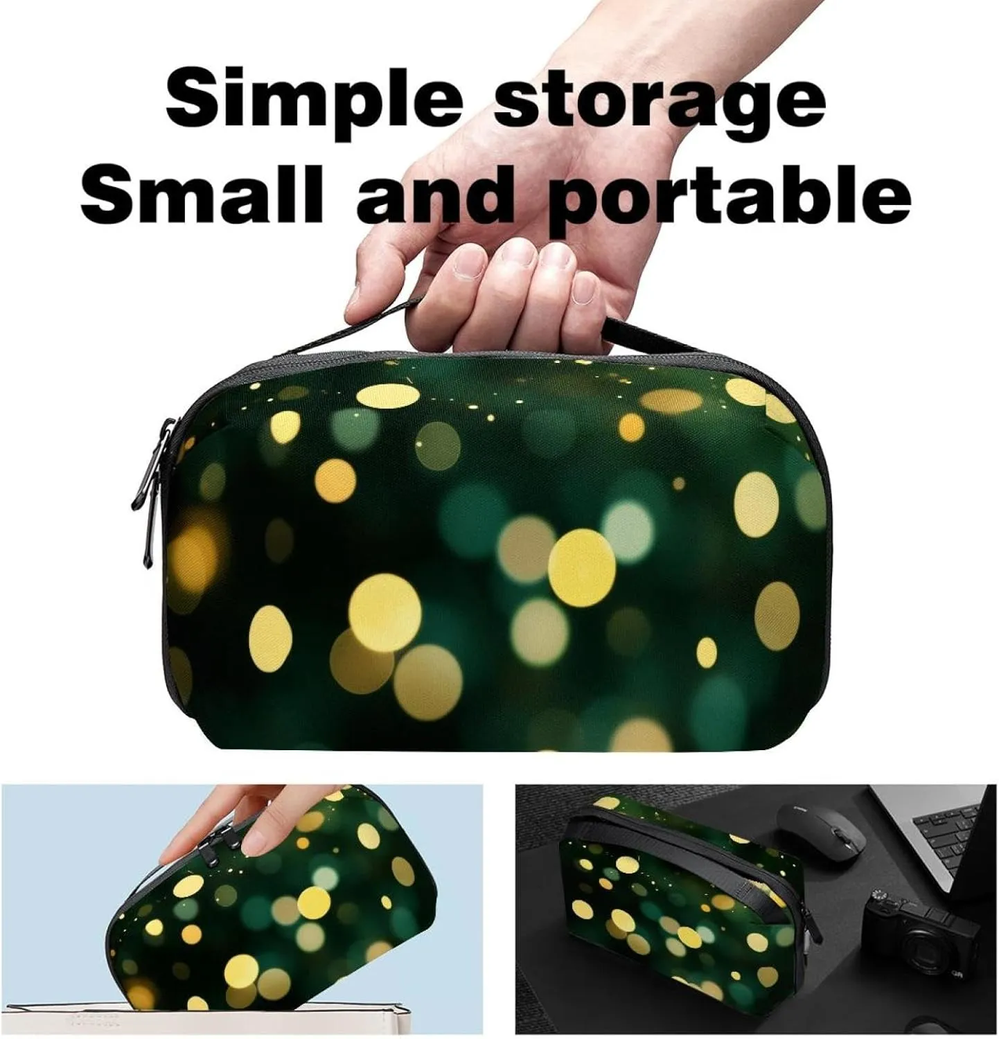 Glittery Bokeh Pattern Electronics Organizer, Cord Cable Storage Bag Waterproof for Home Travelling, Electronic Accessories Case for Charge Mouse USB SD Card Hard Drives