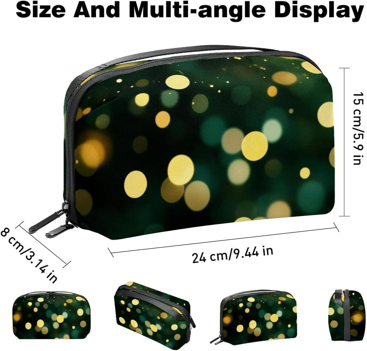 Glittery Bokeh Pattern Electronics Organizer, Cord Cable Storage Bag Waterproof for Home Travelling, Electronic Accessories Case for Charge Mouse USB SD Card Hard Drives