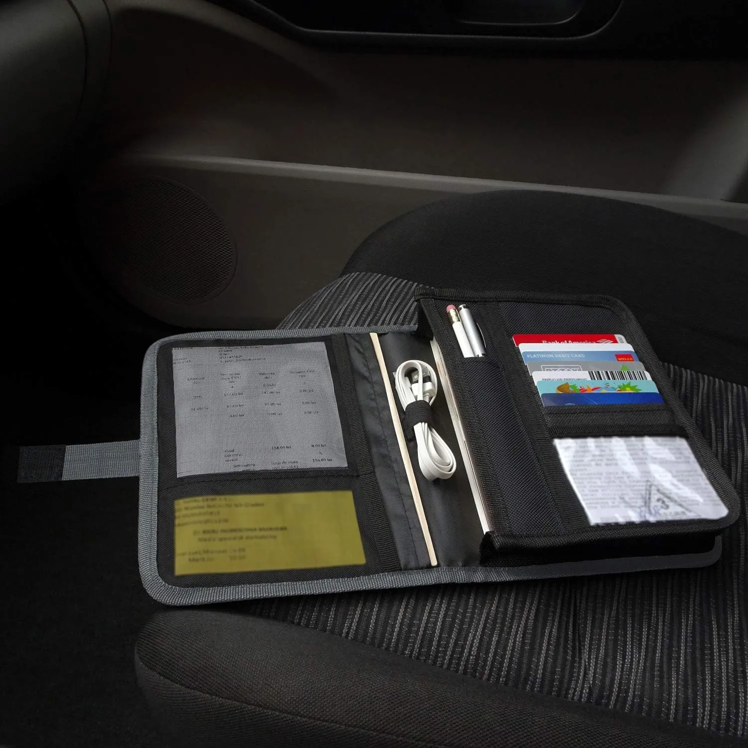 Glove Box Compartment Organizer - Car Document Holder - Owner Manual Case Pouch - Vehicle Storage Wallet for Registration & Insurance Card - Premium Auto Paperwork Holder - Log Book included - Gray