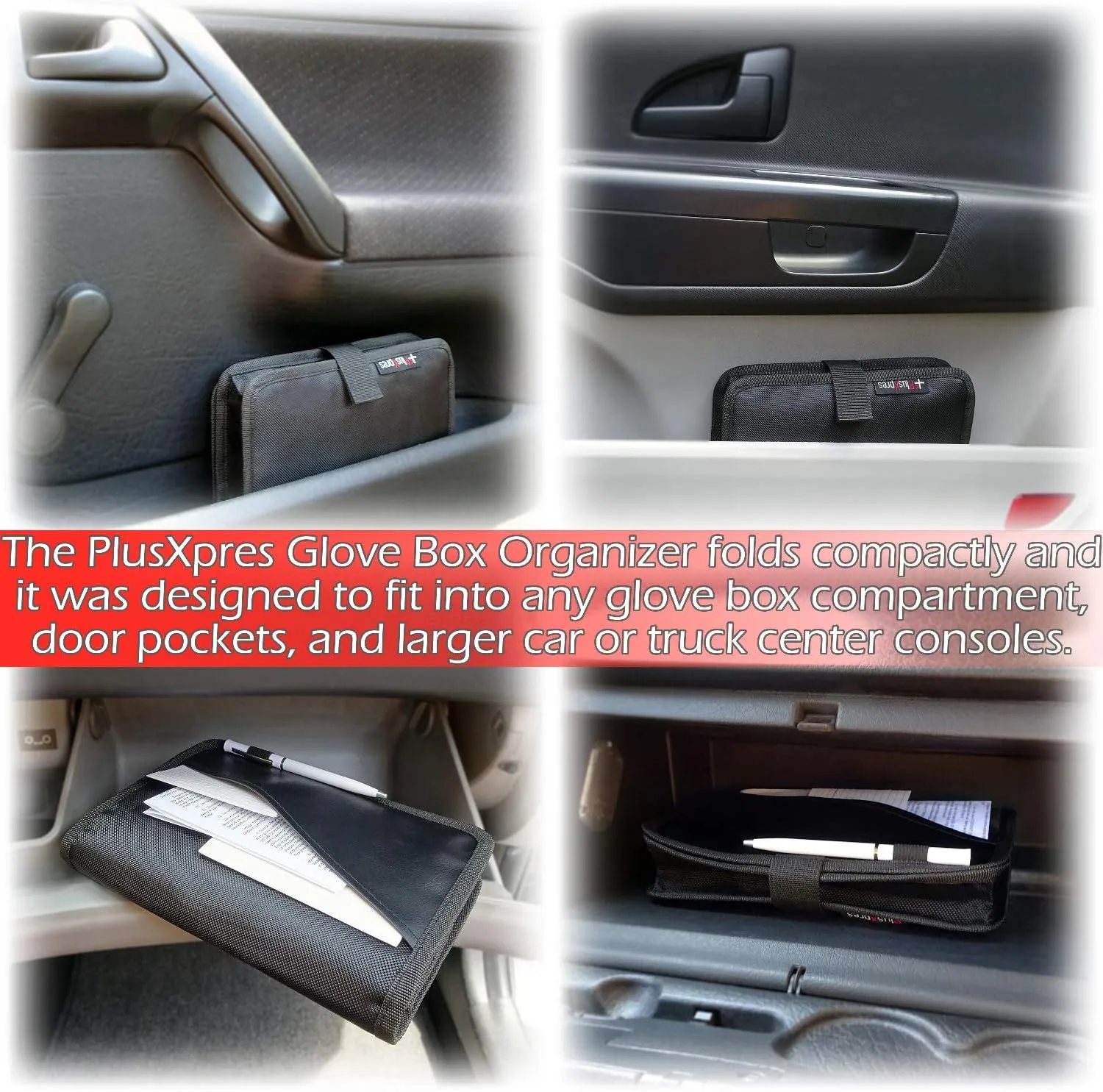 Glove Box Compartment Organizer - Car Document Holder - Owner Manual Case Pouch - Vehicle Storage Wallet for Registration & Insurance Card - Premium Auto Paperwork Holder - Log Book included - Red