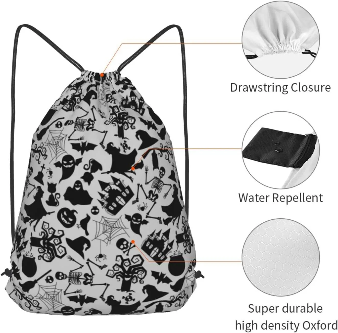 Gocerktr Spider Halloween Drawstring Backpack for Women Men Waterproof String Bag Lightweight Gym Sackpack Beach Hiking Yoga Travel