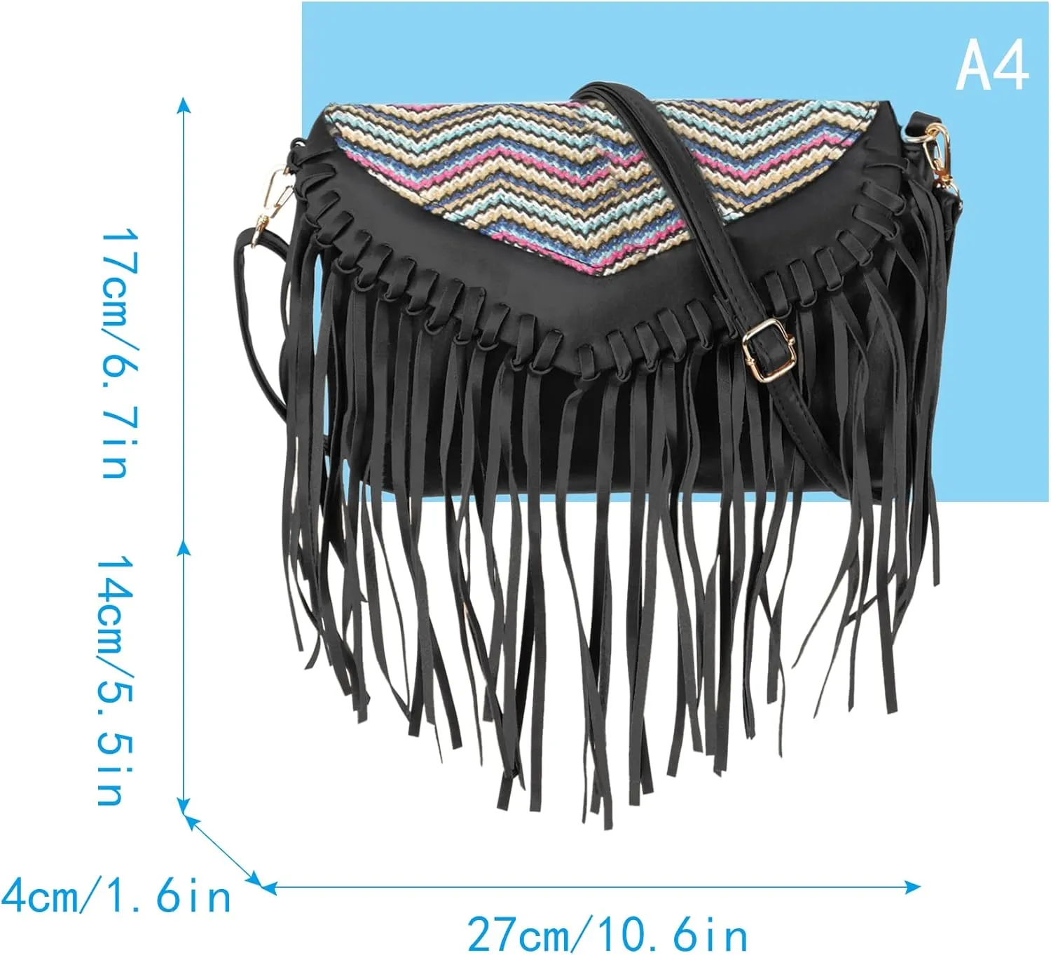 Goclothod Women Hippie Fringe Tassel Suede Hobo Shoulder Bag Vintage Messenger Crossbody Handbag