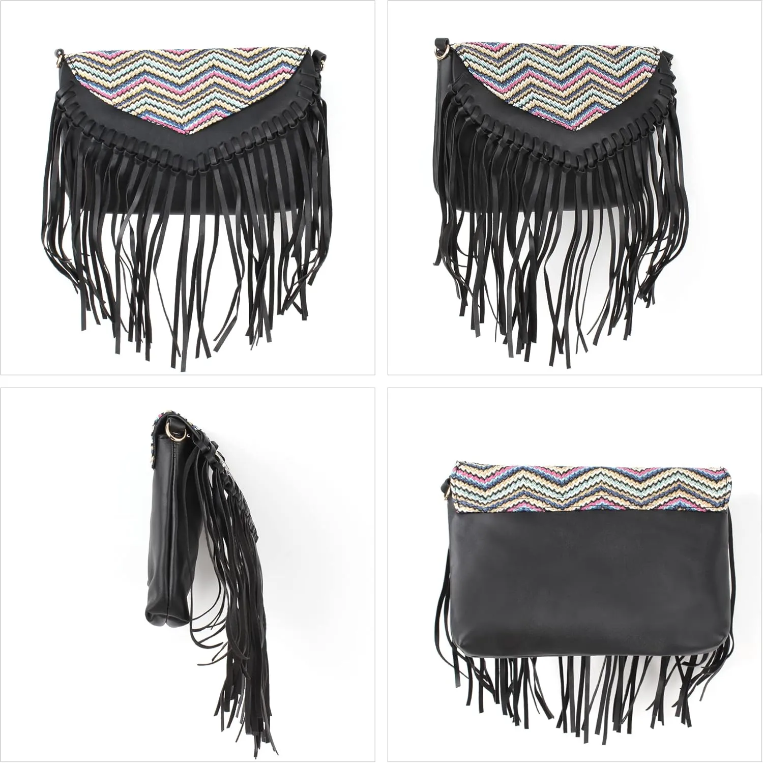 Goclothod Women Hippie Fringe Tassel Suede Hobo Shoulder Bag Vintage Messenger Crossbody Handbag
