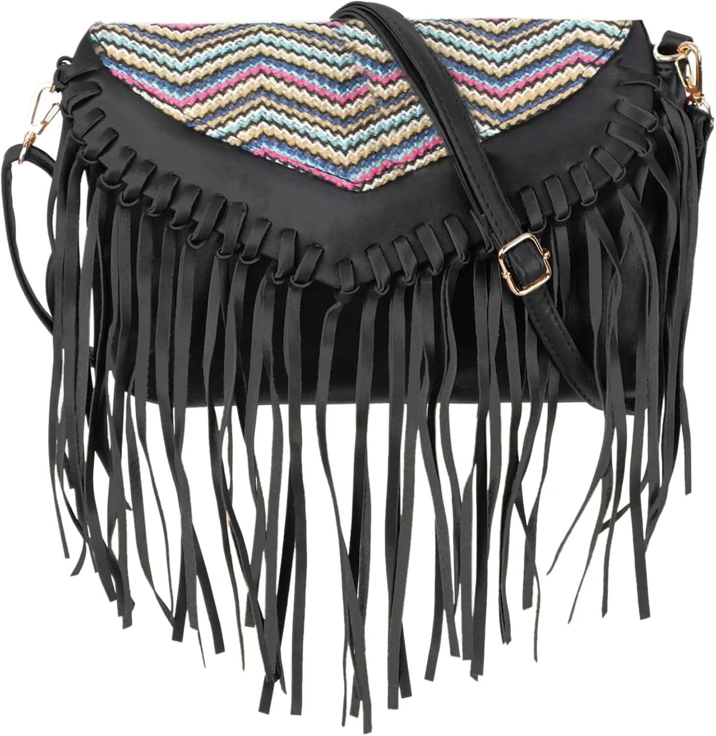 Goclothod Women Hippie Fringe Tassel Suede Hobo Shoulder Bag Vintage Messenger Crossbody Handbag