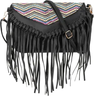 Goclothod Women Hippie Fringe Tassel Suede Hobo Shoulder Bag Vintage Messenger Crossbody Handbag