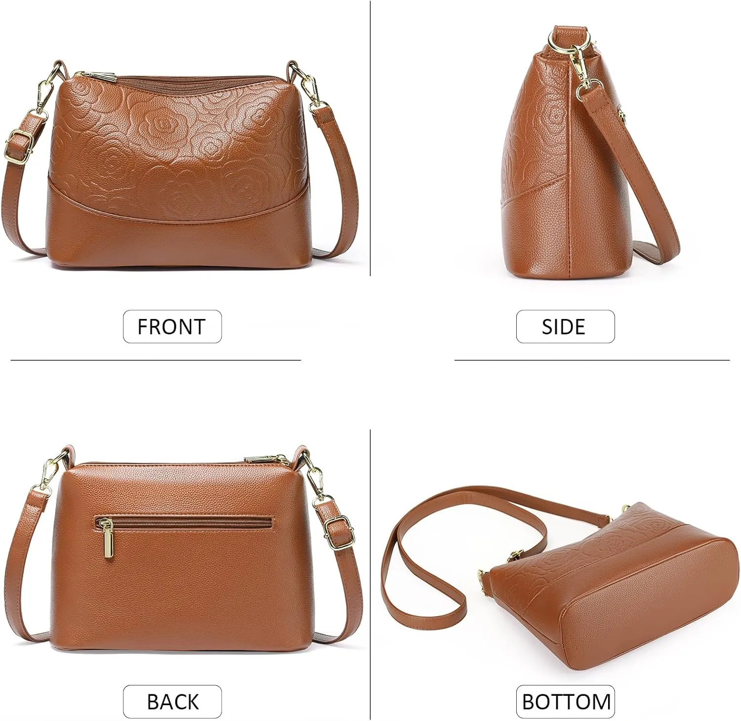 GOIACII Crossbody Bags for Women Medium Size Ladies Retro Satchel Purse with Multi Zipper Pockets Soft Leather