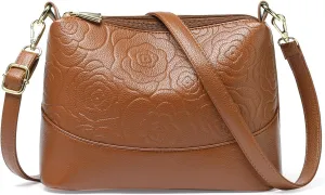 GOIACII Crossbody Bags for Women Medium Size Ladies Retro Satchel Purse with Multi Zipper Pockets Soft Leather