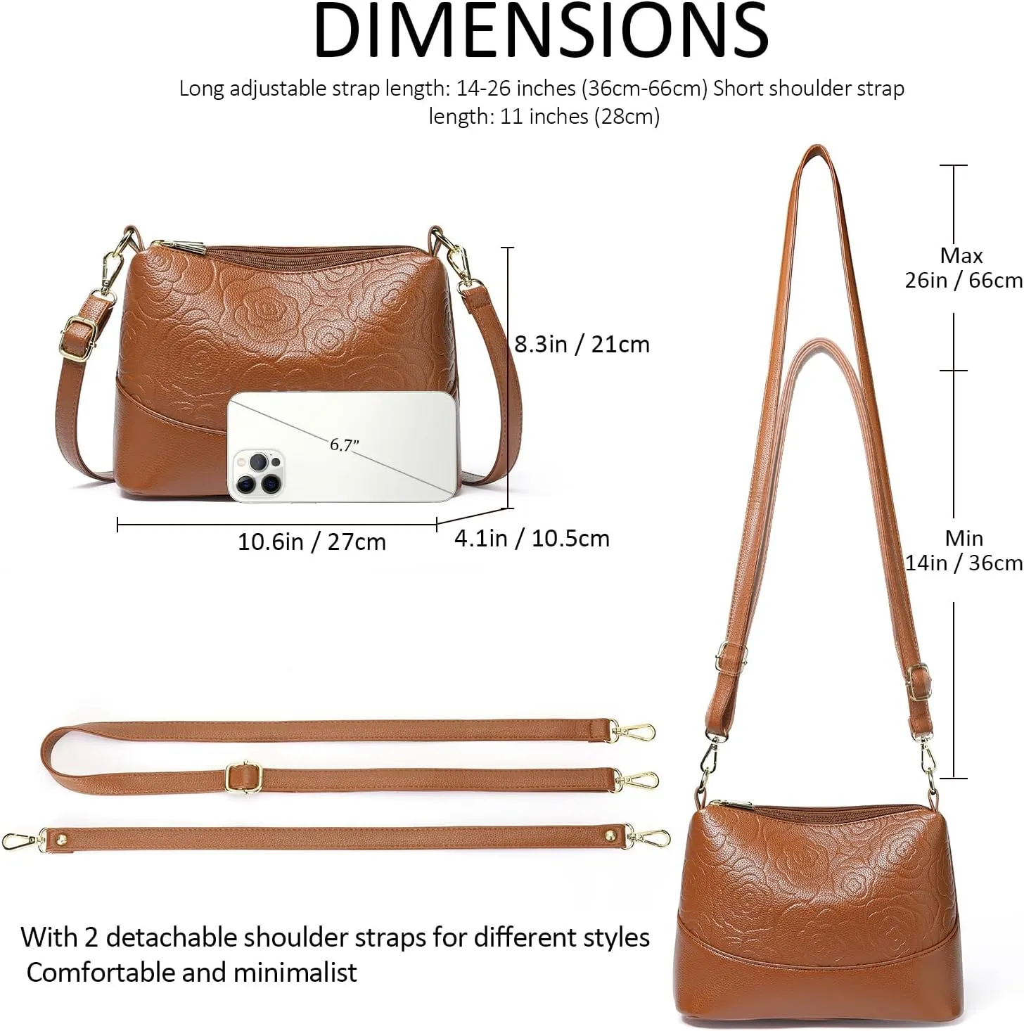 GOIACII Crossbody Bags for Women Medium Size Ladies Retro Satchel Purse with Multi Zipper Pockets Soft Leather