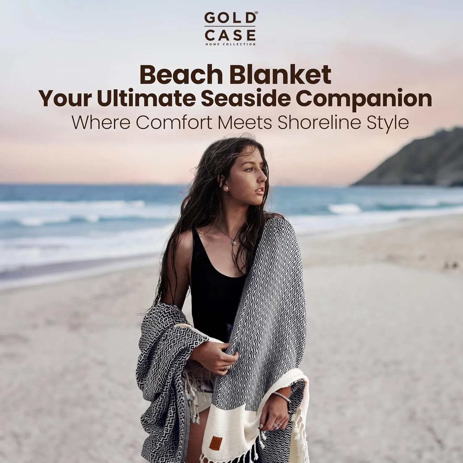 Gold CASE Turkish Beach Towel Set of 4 – 100% Cotton Large Turkish Bath Towels 67 x 38'' – Aphrodite Extra Large, Quick Dry & Sand Free Towels – Peshtemal for Pool – Grey