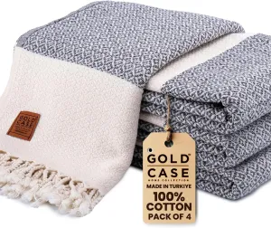 Gold CASE Turkish Beach Towel Set of 4 – 100% Cotton Large Turkish Bath Towels 67 x 38'' – Aphrodite Extra Large, Quick Dry & Sand Free Towels – Peshtemal for Pool – Grey