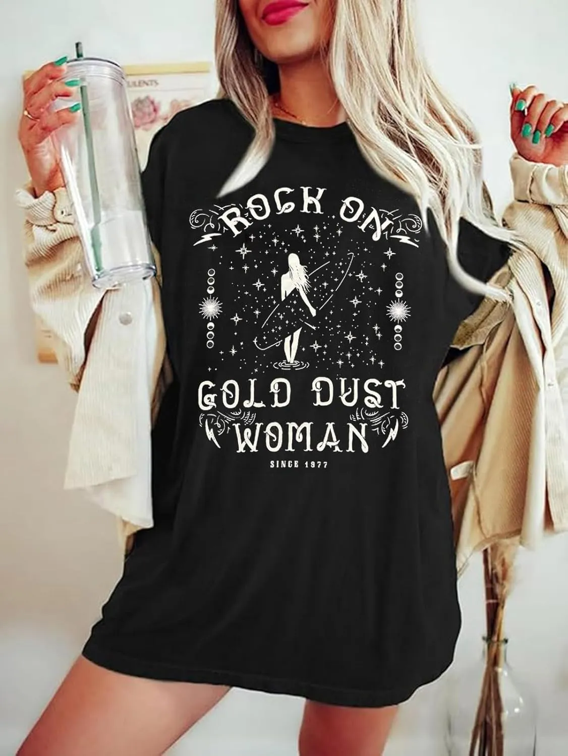 Gold Dust Old School Band T-Shirt Women Country Music Oversized Shirts Rock Band Tshirt Vintage Trendy Graphic Tees