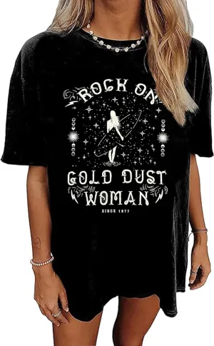 Gold Dust Old School Band T-Shirt Women Country Music Oversized Shirts Rock Band Tshirt Vintage Trendy Graphic Tees