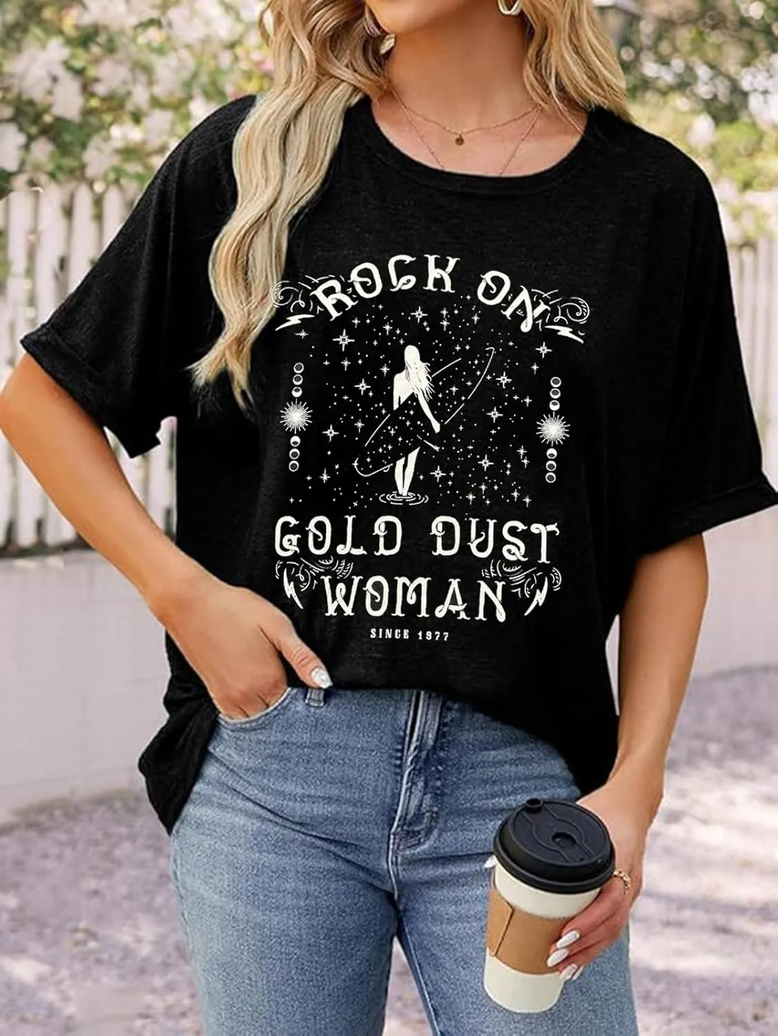 Gold Dust Old School Band T-Shirt Women Country Music Oversized Shirts Rock Band Tshirt Vintage Trendy Graphic Tees