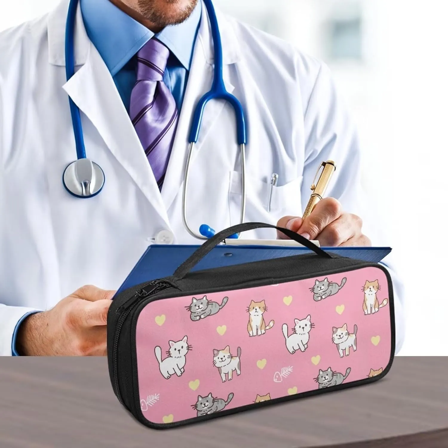 Gomyblomy Cute Cat Print Stethoscope Storage Bag Compatible with Classic III Monitoring/Lightweight II S.E, Extra Room for Penlight, Scissors and Other Nurse Accessories