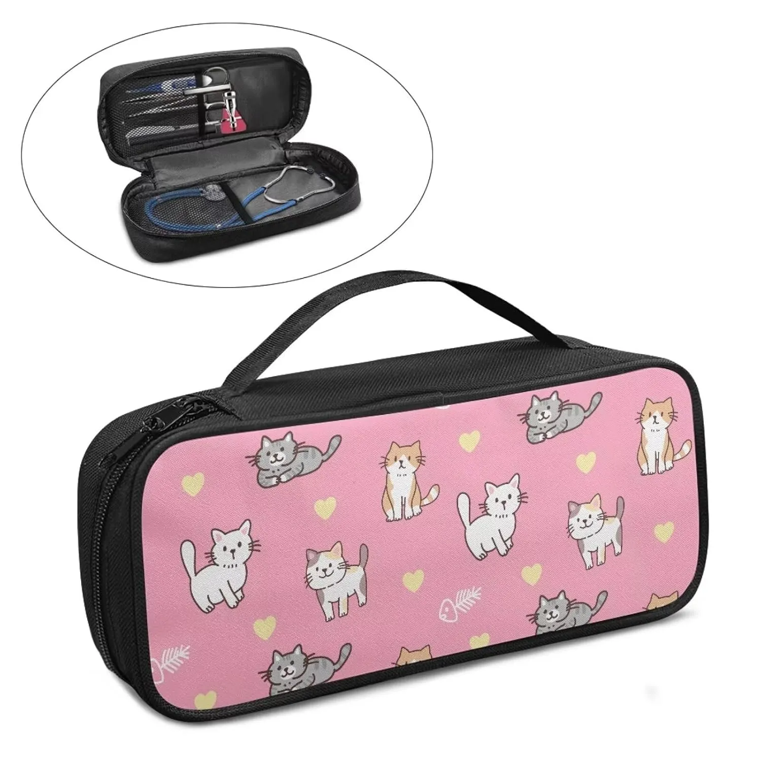 Gomyblomy Cute Cat Print Stethoscope Storage Bag Compatible with Classic III Monitoring/Lightweight II S.E, Extra Room for Penlight, Scissors and Other Nurse Accessories