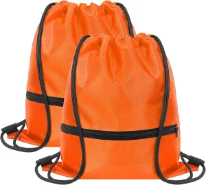 GoodtoU Drawstring Back Bag with Zipper Pocket - Waterproof Swim Gym Backpack for Men & Women (Orange 2 pcs)