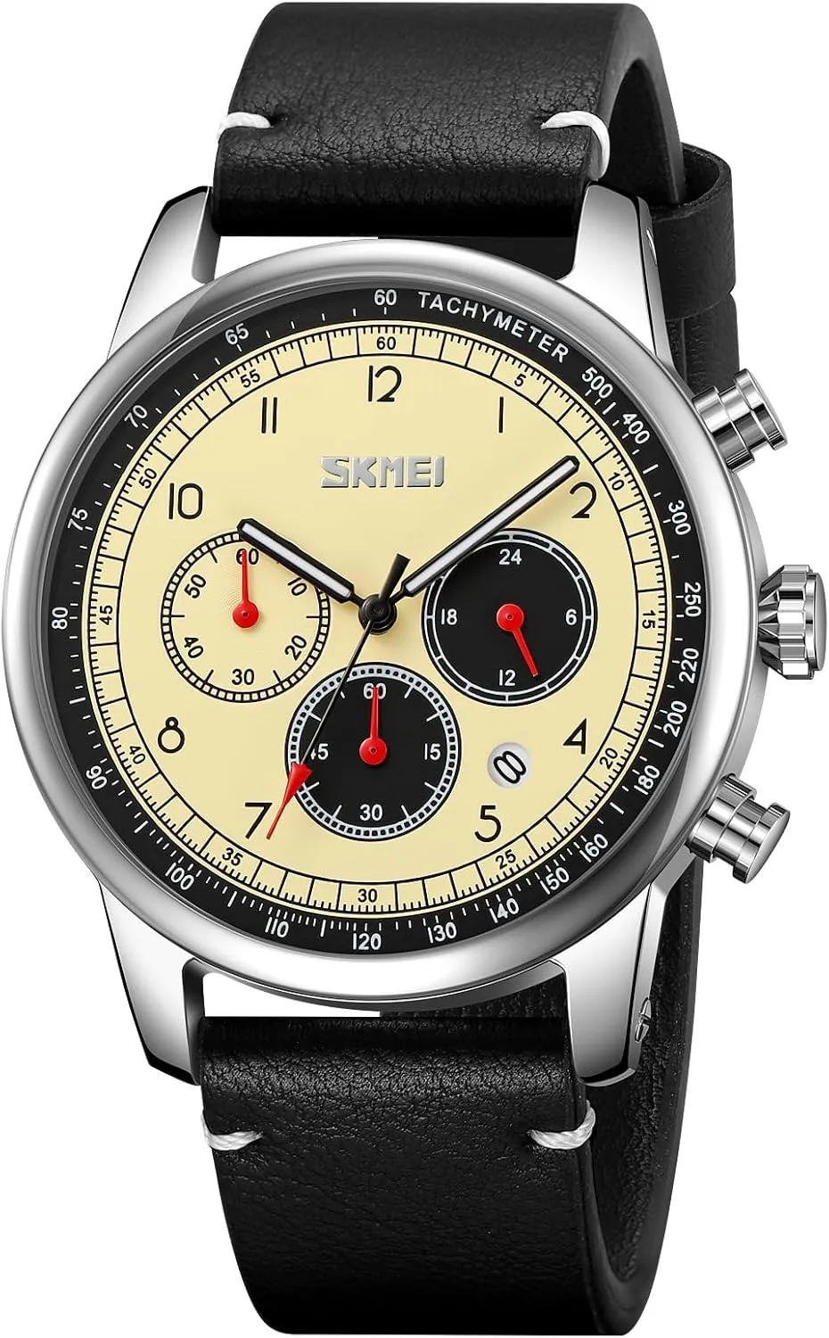 Gosasa Business Mens Watch Chronograph Fashion Quartz Watches for Men Date Leather Strap Luminous Casual Male Wristwatch Waterproof (Black Yellow)