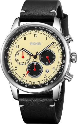 Gosasa Business Mens Watch Chronograph Fashion Quartz Watches for Men Date Leather Strap Luminous Casual Male Wristwatch Waterproof (Black Yellow)