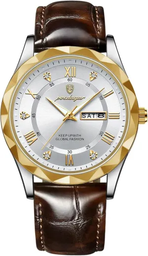 Gosasa Fashion Men's Business Casual Quartz Luminous Waterproof Date Wristwatch with Leather Strap