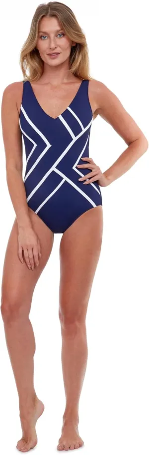 Gottex Mirage Women Black V Neck One Piece Swimsuit Essential with Soft Cups, Tummy Control, and Back Lining Classic Coverage