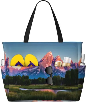 Grand Teton National Park Print Stylish Beach Tote Bag,Large Capacity Handbag,Perfect For Women'S Vacation And Daily Use