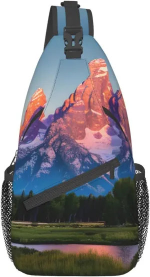 grand teton national park Print Stylish Sling Backpack, Sling Bag,Chest Bag Daypack, for Hiking, Travel, and Business