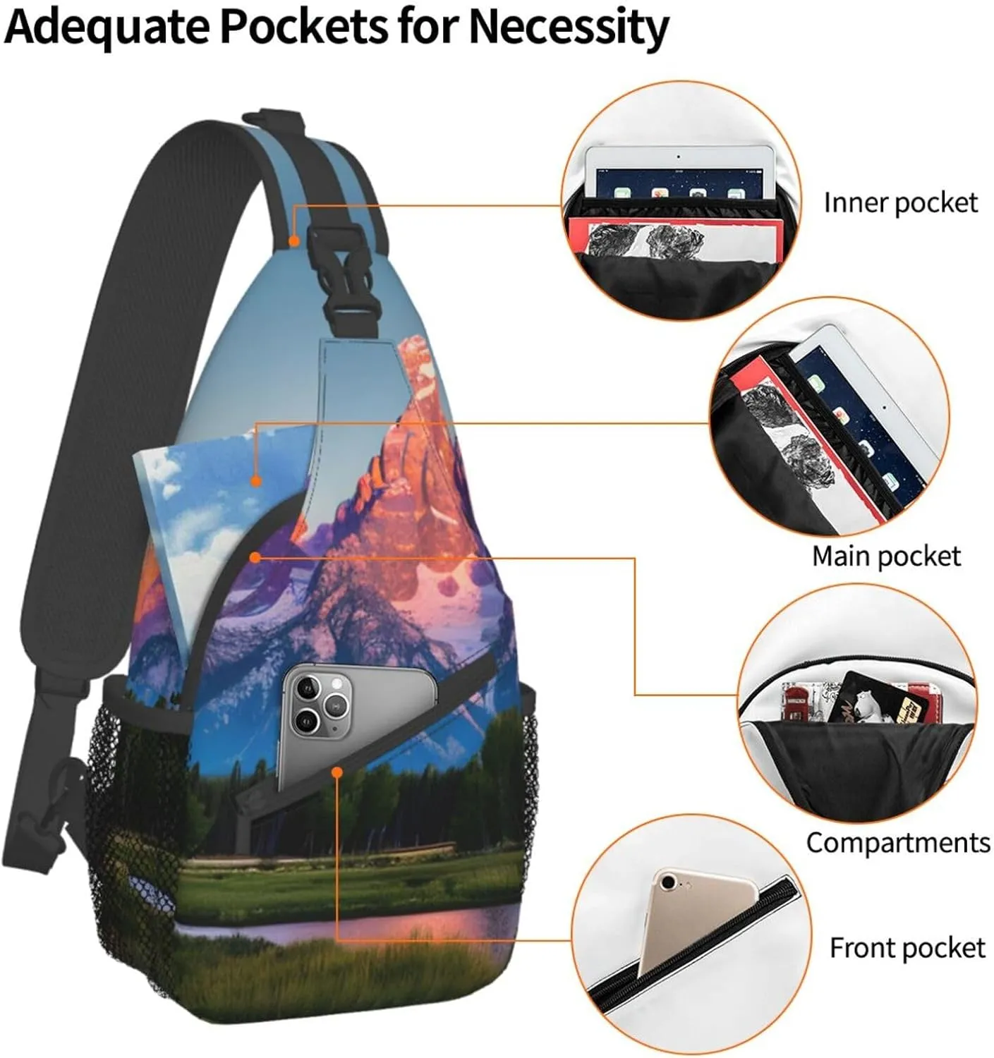 grand teton national park Print Stylish Sling Backpack, Sling Bag,Chest Bag Daypack, for Hiking, Travel, and Business