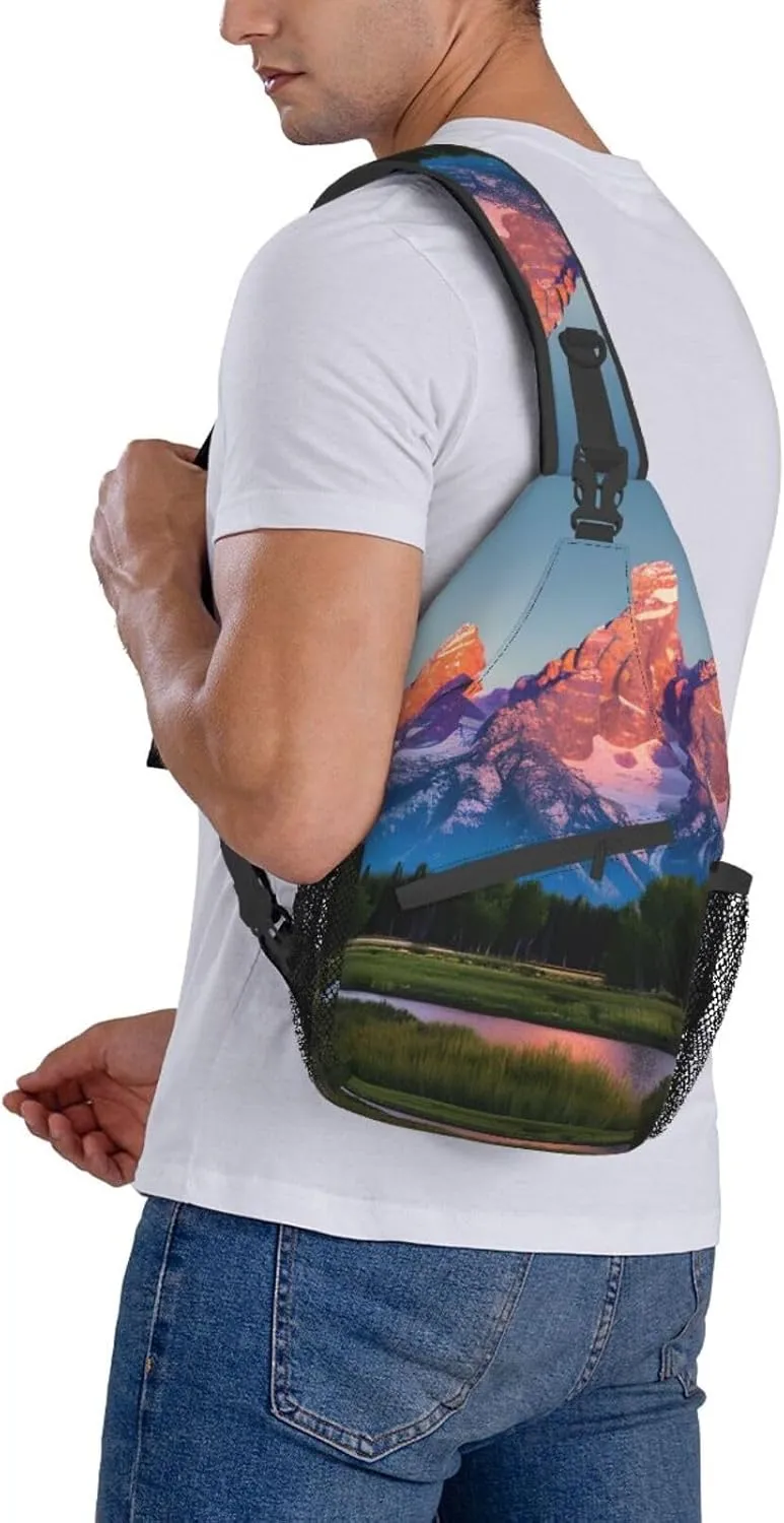 grand teton national park Print Stylish Sling Backpack, Sling Bag,Chest Bag Daypack, for Hiking, Travel, and Business