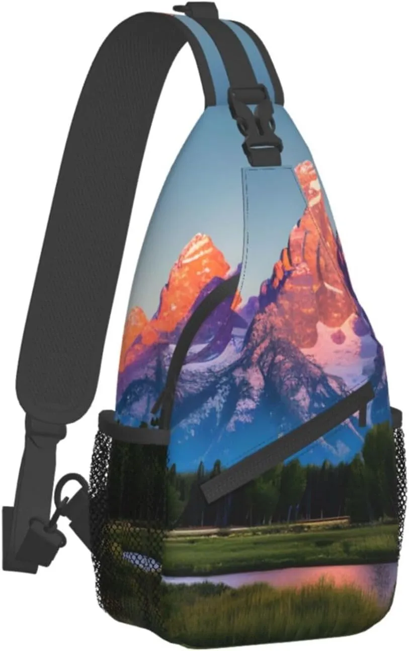 grand teton national park Print Stylish Sling Backpack, Sling Bag,Chest Bag Daypack, for Hiking, Travel, and Business