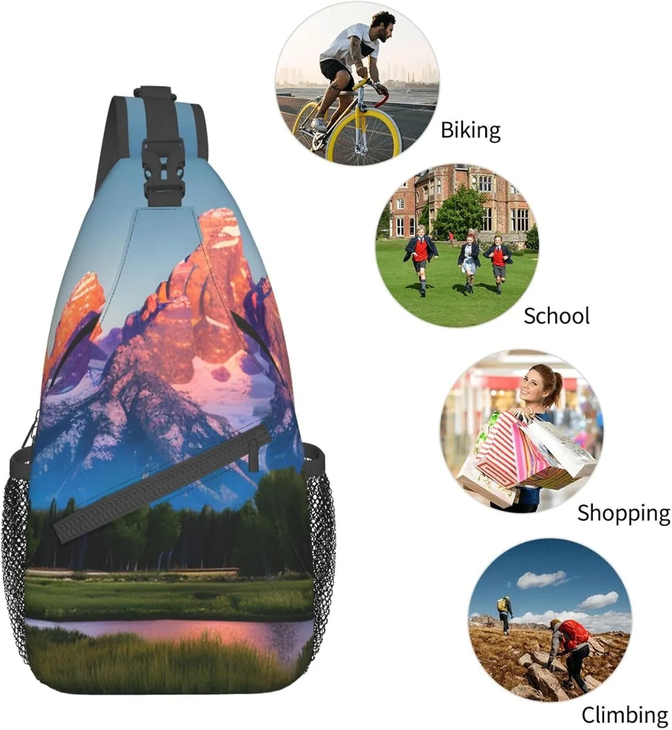 grand teton national park Print Stylish Sling Backpack, Sling Bag,Chest Bag Daypack, for Hiking, Travel, and Business