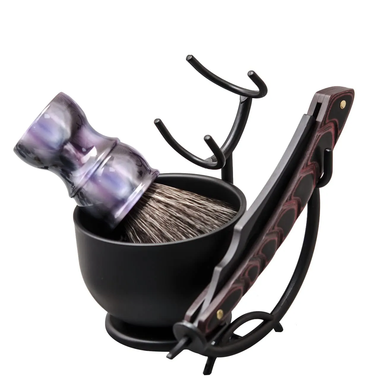 Grandslam Shaving Kit - Straight Razor, Leather Strop, Bowl & Stand, Shaving Brush, Soap - Gift for Men