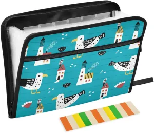 Gredecor 13 Pockets File Folder Organizer A4/Letter Water Resistant Lighthouse Gull Waves and Houses Document Bag with Zipper Filing Folder Expanding File Pouch Storage for School Office