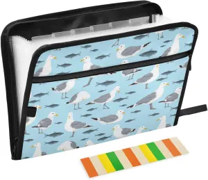 Gredecor 13 Pockets File Folder Organizer A4/Letter Water Resistant Sea Gulls and Fish Document Bag with Zipper Filing Folder Expanding File Pouch Storage for School Office