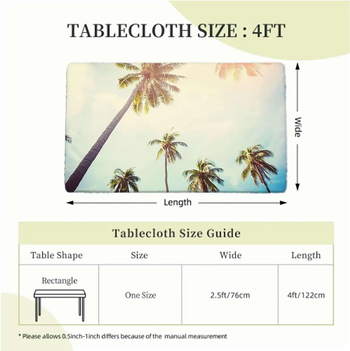 Green Brown Rectangle Elastic Fitted Tablecloth Hawaiian Watercolor Style Tropical Dining Room Table- Machine Washable Table Cover Protector Exotic Fits up 4 Foot Tables