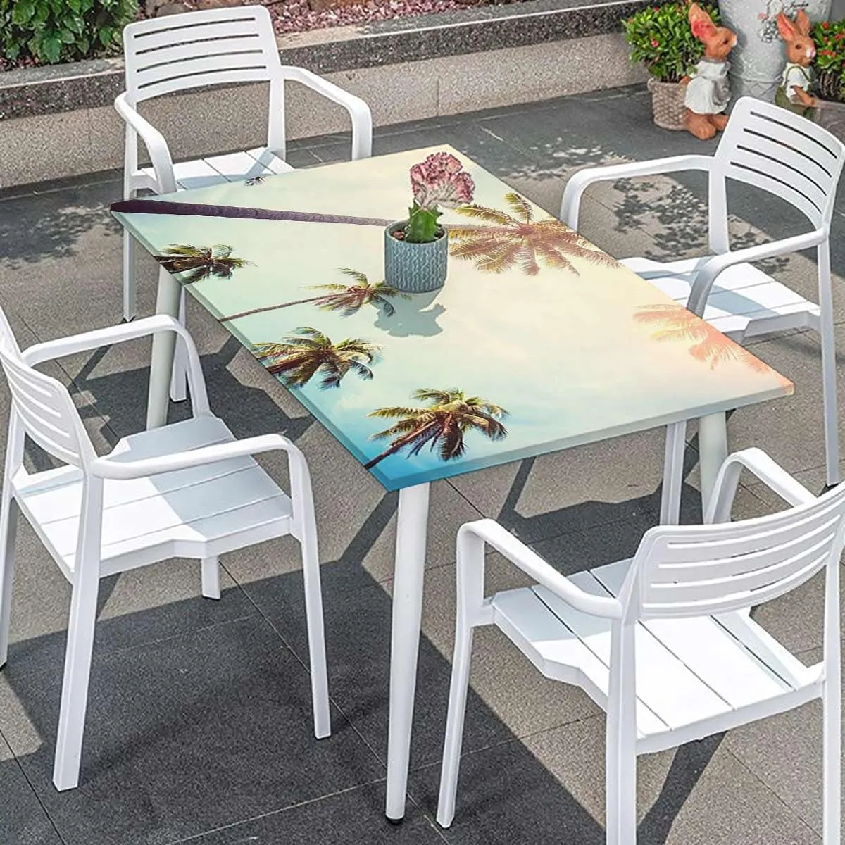 Green Brown Rectangle Elastic Fitted Tablecloth Hawaiian Watercolor Style Tropical Dining Room Table- Machine Washable Table Cover Protector Exotic Fits up 4 Foot Tables