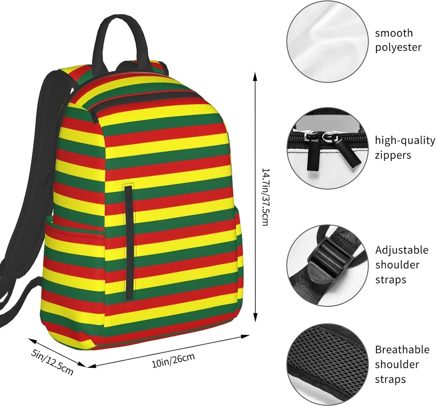 Grenada Flag Stripes Casual Backpacks Large Capacity Laptop Backpack Sports Fitness Rucksack Travel Carry-On Daypack Work Bag for Outdoor Camping